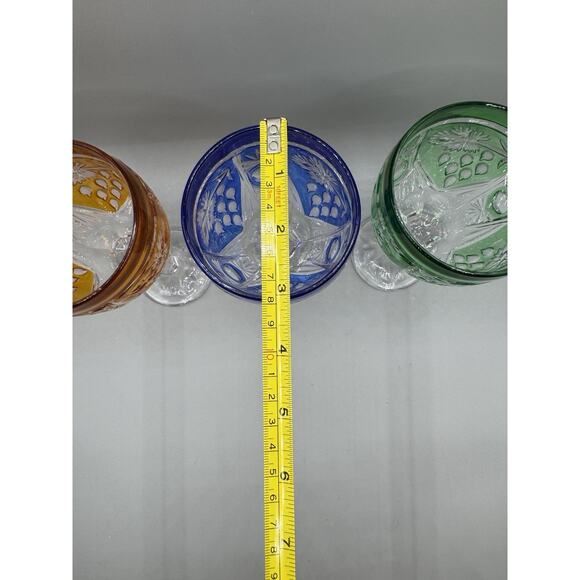 Anna Hutte Echt Bleikristall Blue, Green & Orange Crystal Wine Goblets Set 3 - Picture 4 of 7